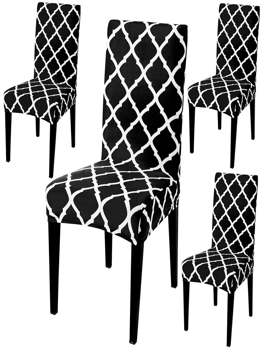

HOKIPO 4 Piece Black & White Printed Stretchable Chair Covers