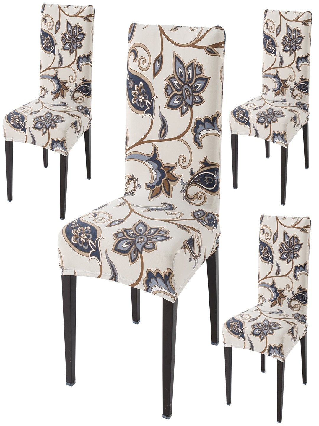 

HOKIPO 4 Piece Off White & Grey Printed Stretchable Chair Covers