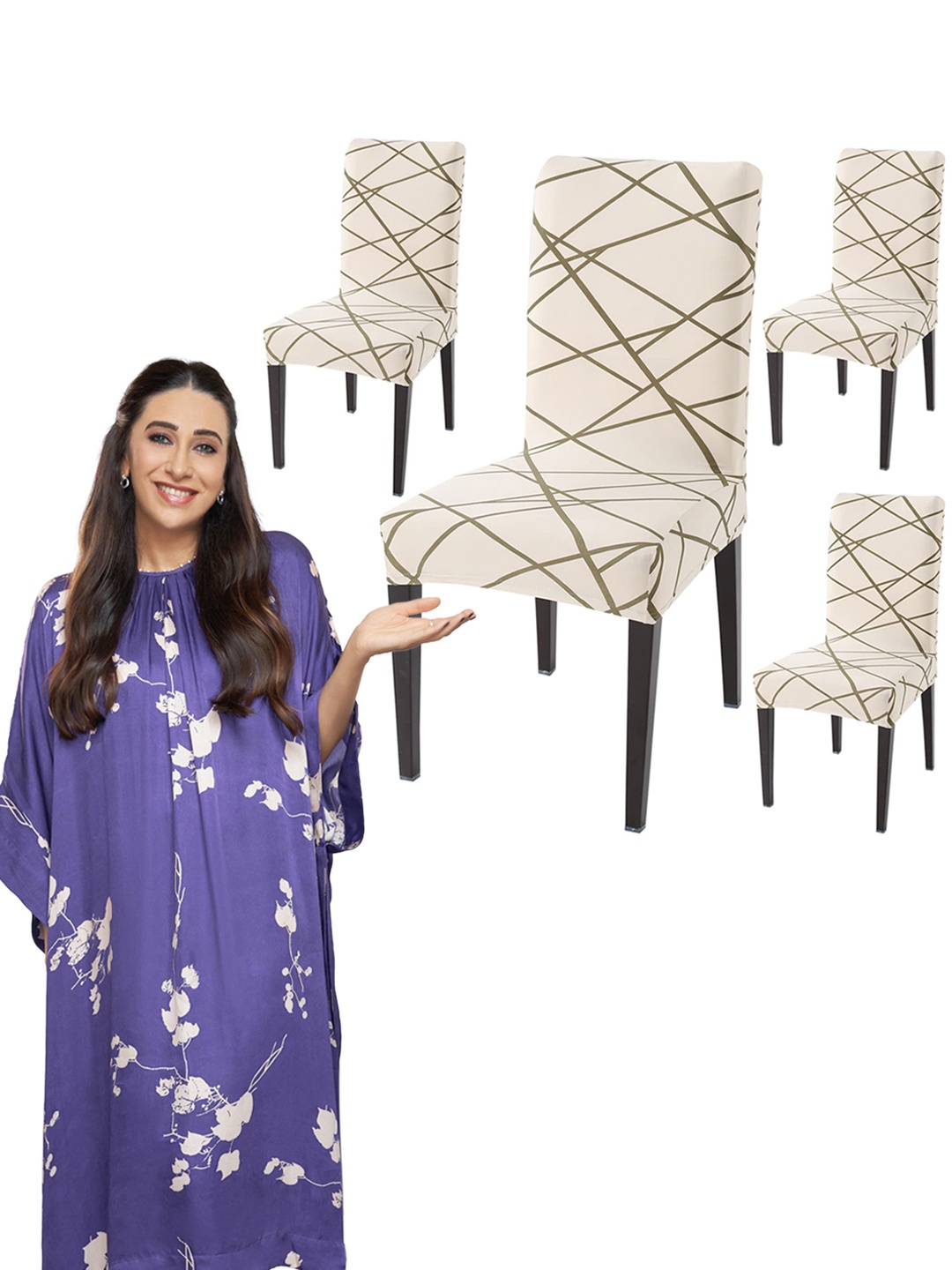 

HOKIPO Beige 4-Pieces Printed Stretchable Chair Covers