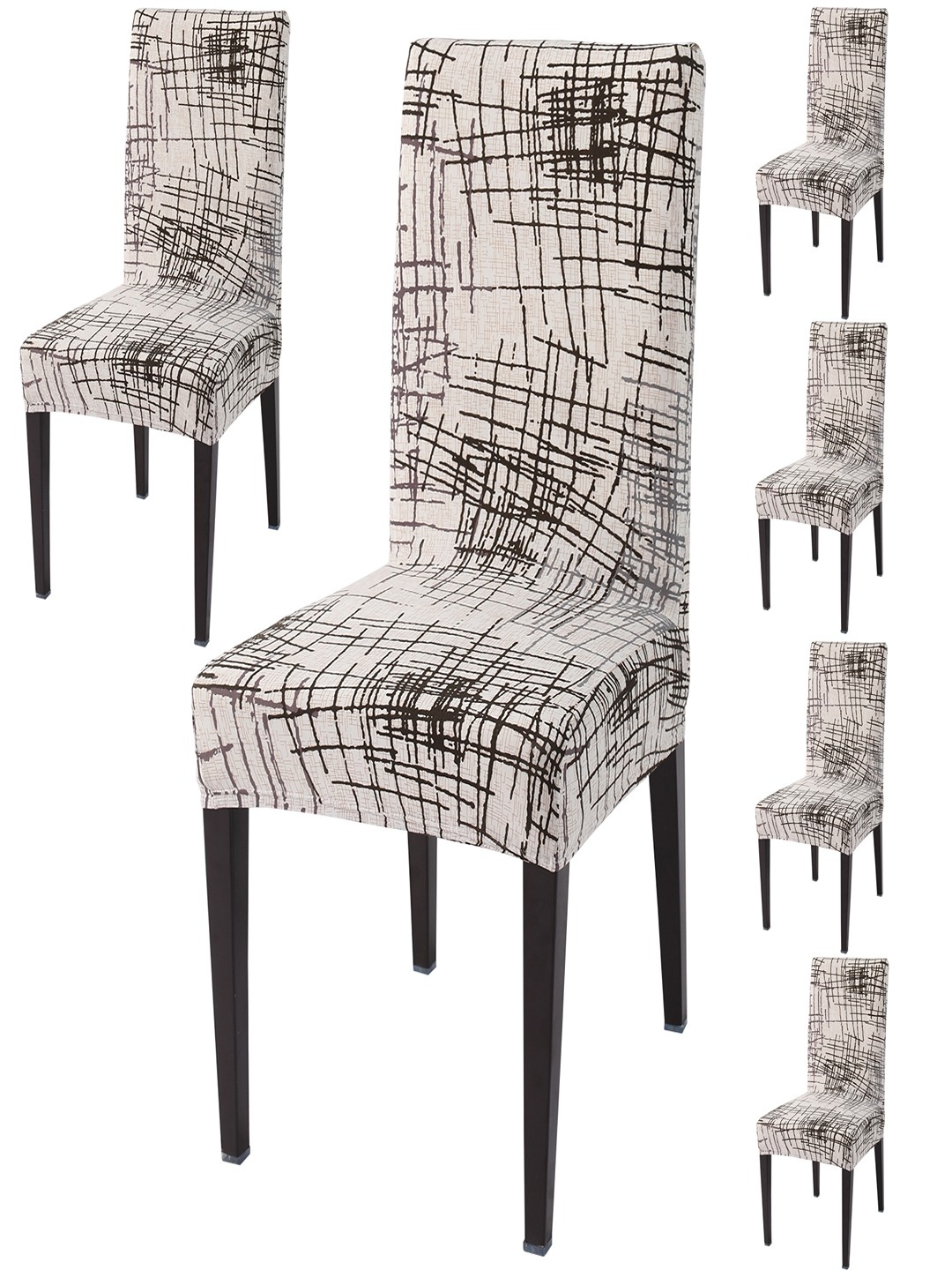 

HOKIPO Beige 6-Pieces Printed Stretchable Chair Covers