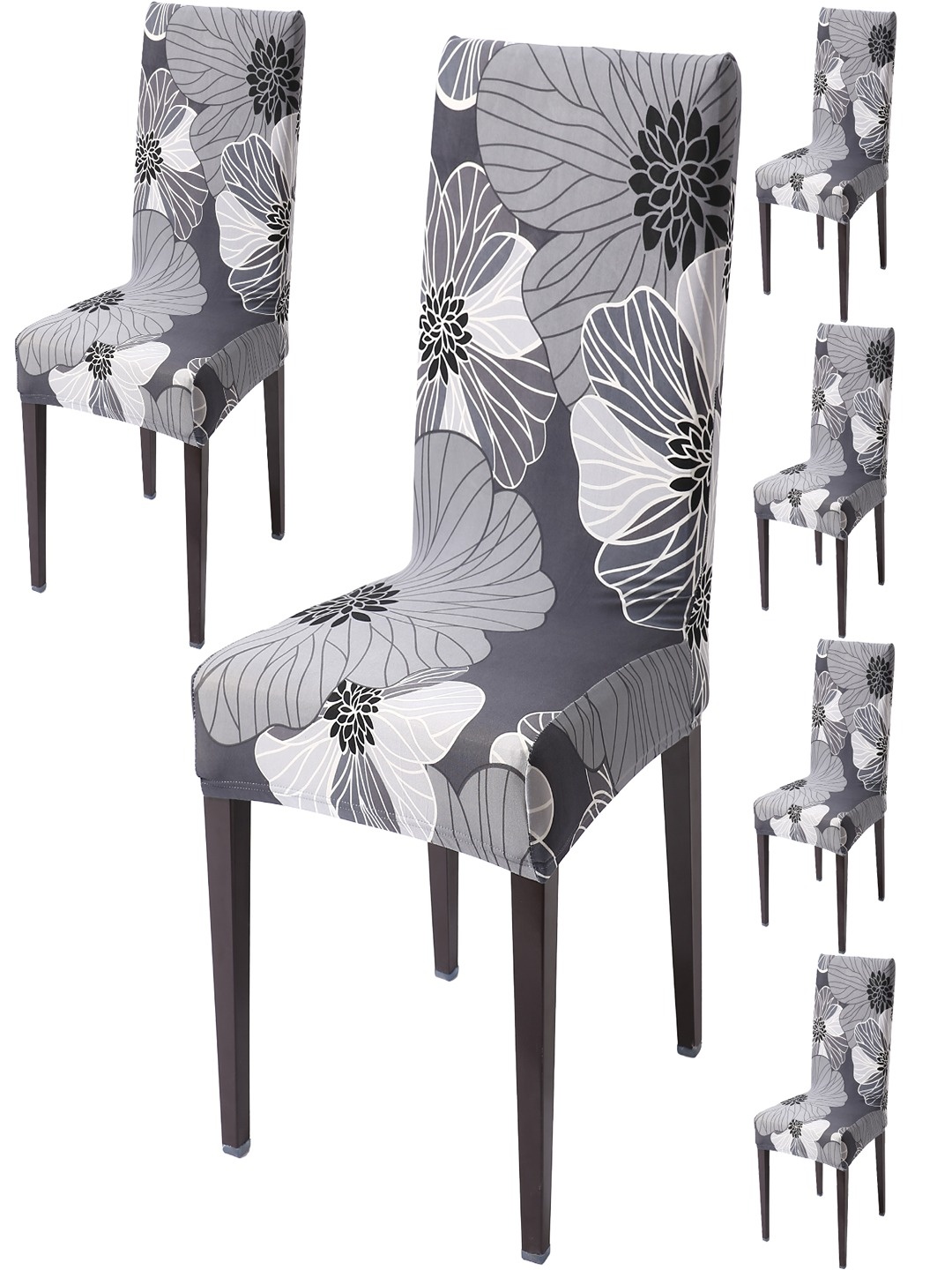 

HOKIPO Grey 6 Pieces Printed Stretchable Chair Covers