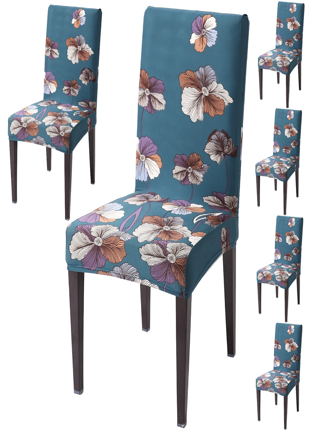 

HOKIPO 6 Piece Blue Printed Stretchable Chair Covers