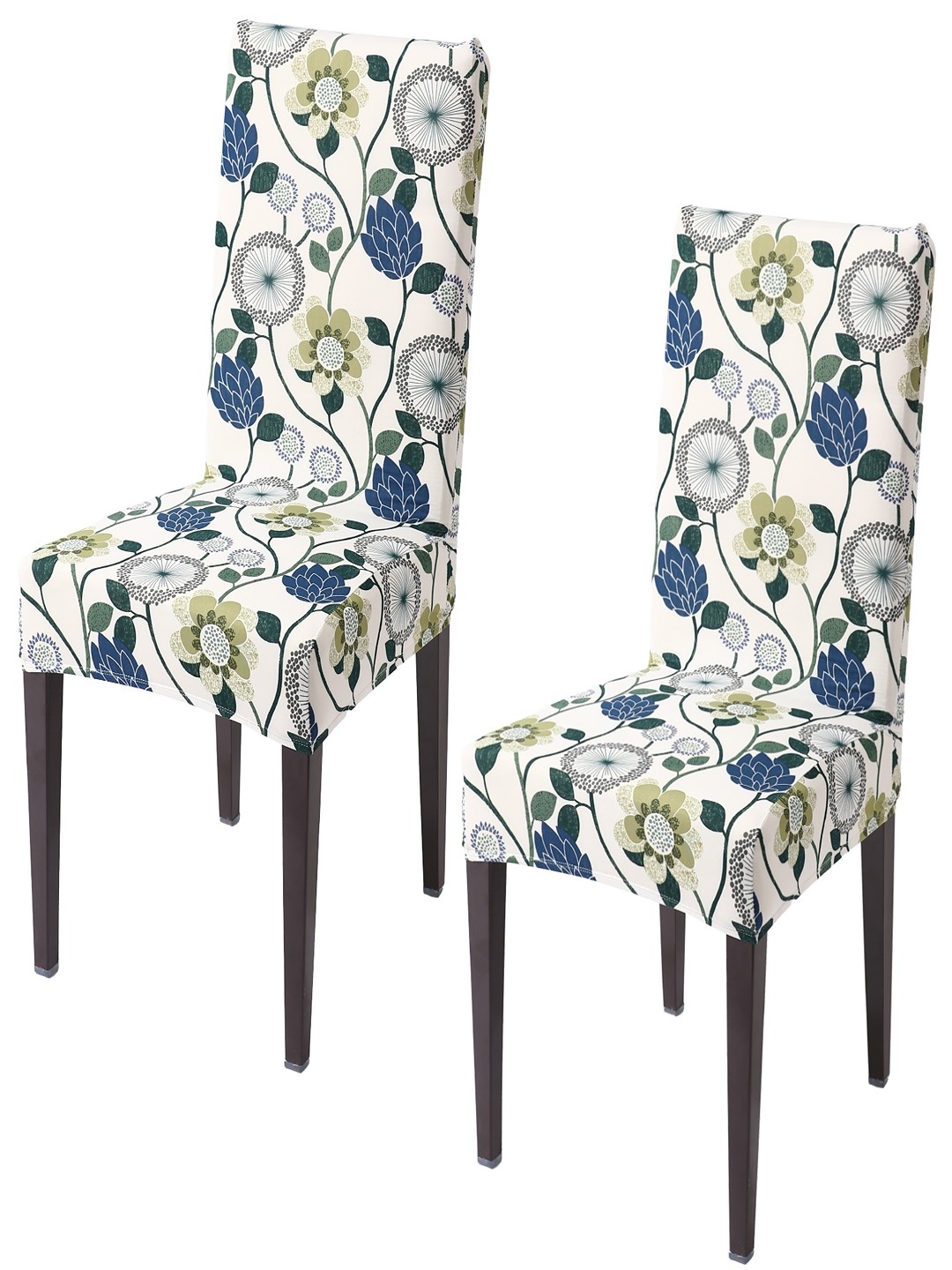 

HOKIPO 2 Pieces Off White & Blue Floral Printed Stretchable Chair Covers