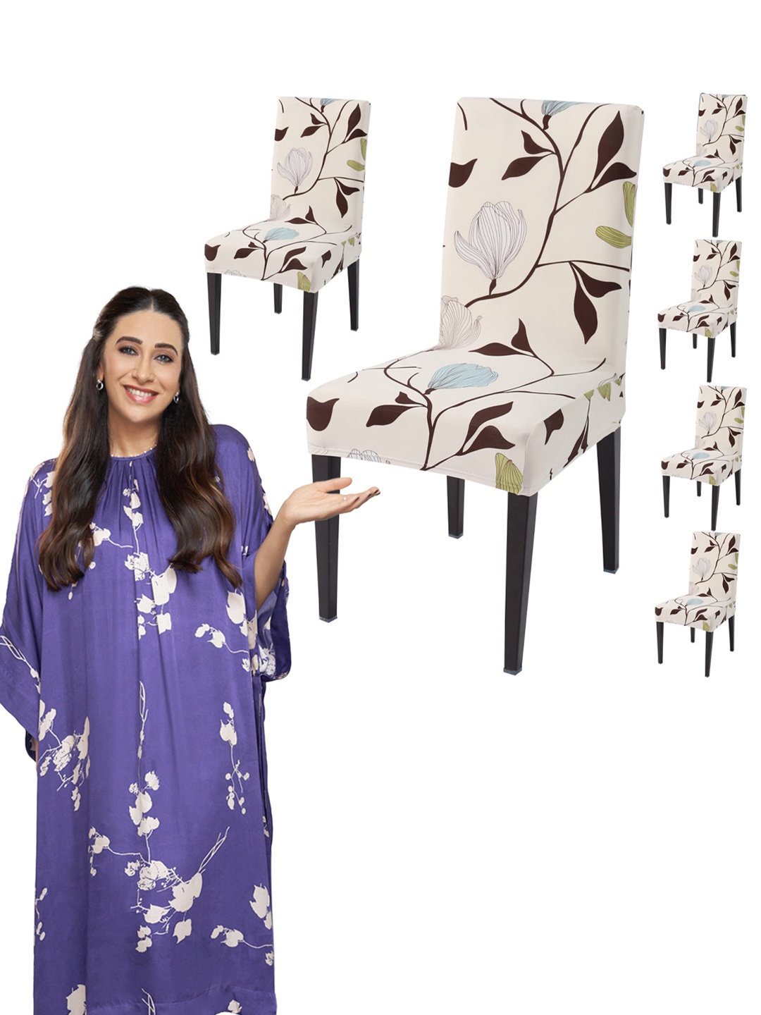 

HOKIPO 6 Pieces Beige Printed Stretchable Chair Covers
