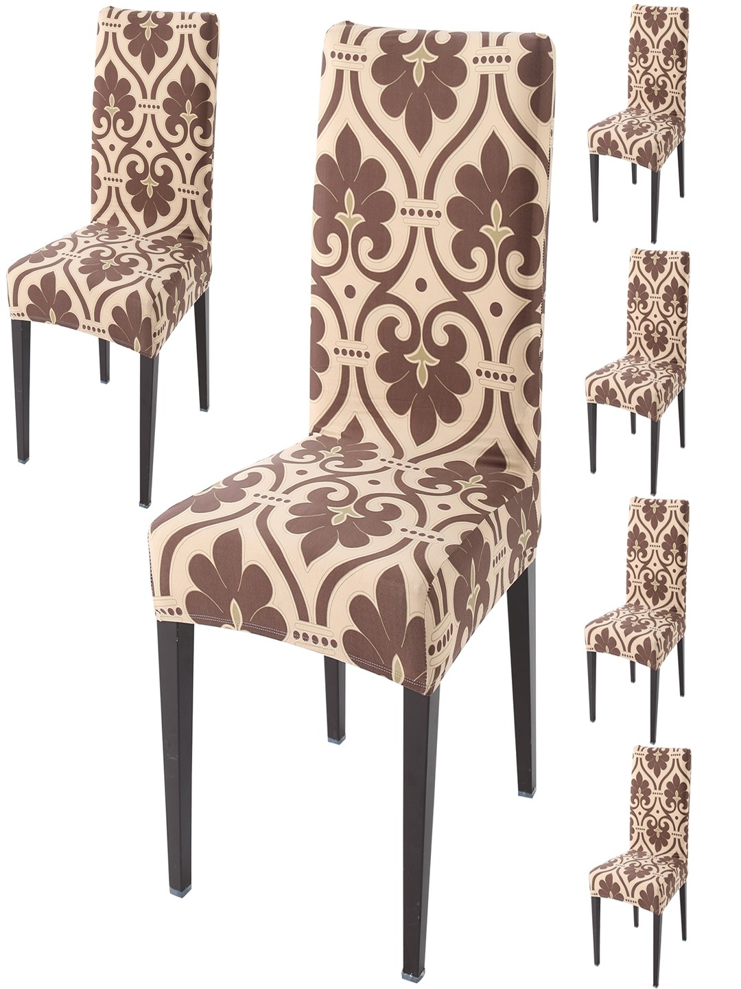

HOKIPO Brown & Beige 6 Piece Printed Stretchable Chair Covers