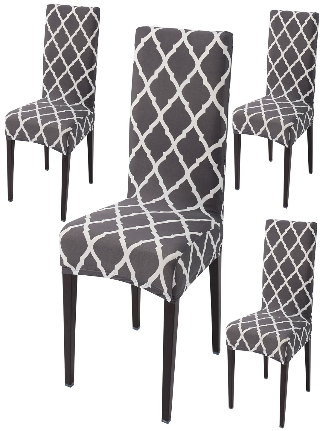 

HOKIPO Grey & White 4 Piece Printed Stretchable Chair Covers