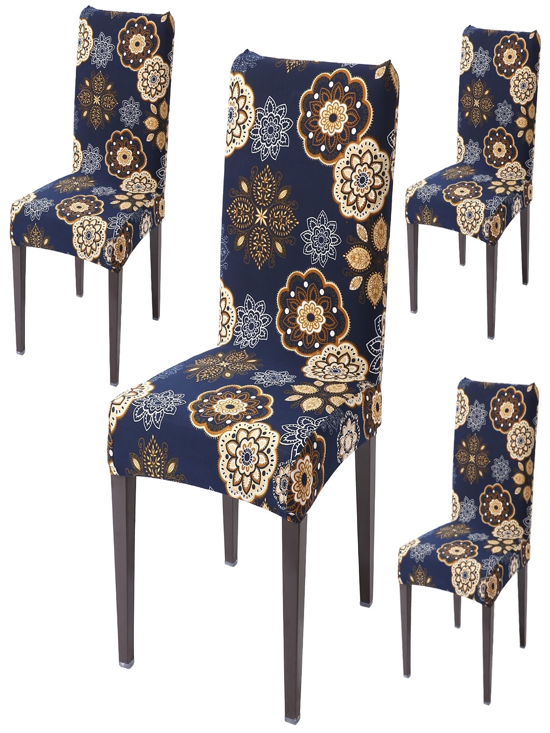 

HOKIPO 4 Pcs Blue & Beige Floral-Printed Stretchable Chair Covers