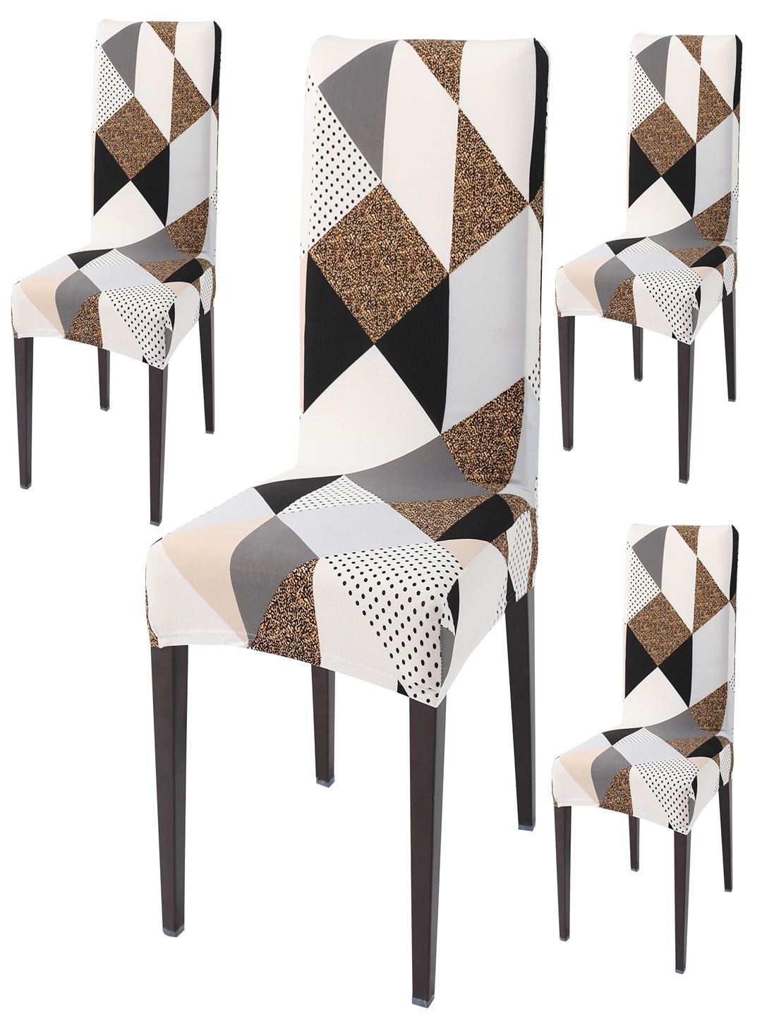 

HOKIPO 4 Pcs Grey & Brown Printed Stretchable Chair Covers