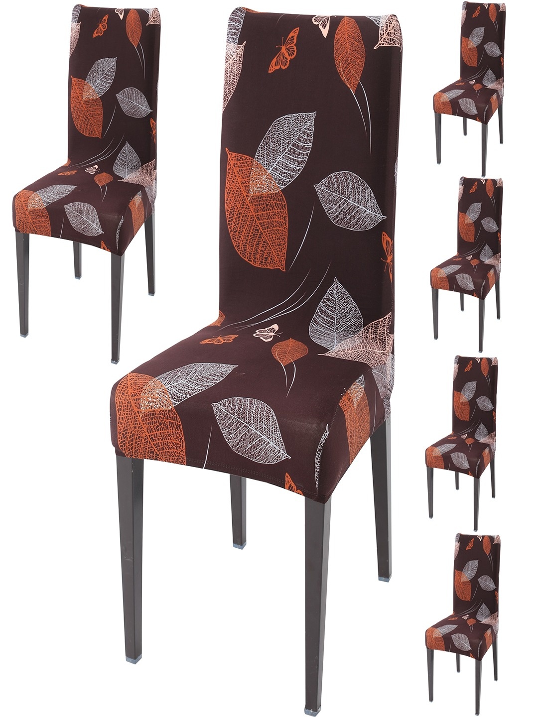 

HOKIPO 6 Pcs Brown & Red Floral Printed Stretchable Chair Covers