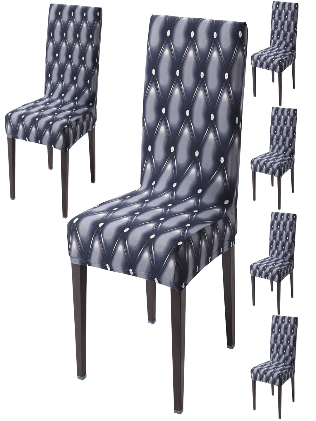 

HOKIPO Blue & White 6-Pieces Printed Stretchable Chair Covers