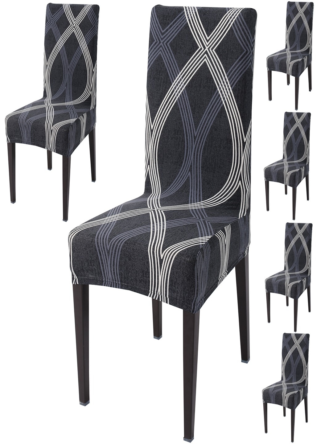 

HOKIPO Blue & White 6-Pieces Printed Stretchable Chair Covers, Grey