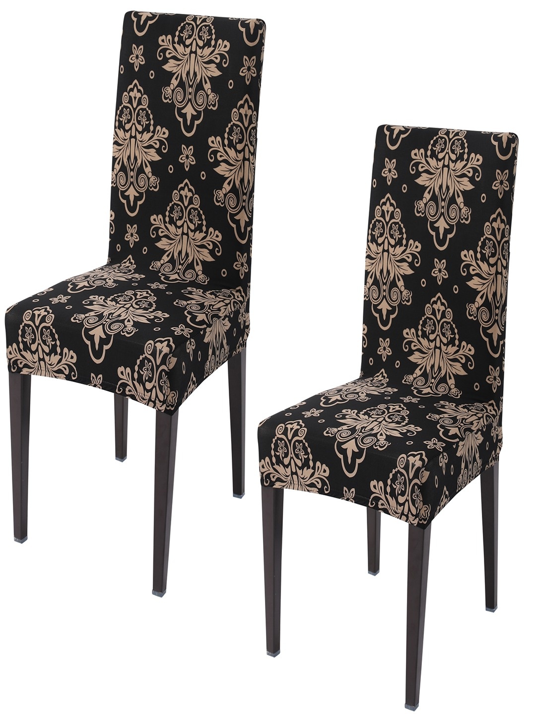 

HOKIPO Black & Beige 4-Pieces Floral Printed Stretchable Chair Covers