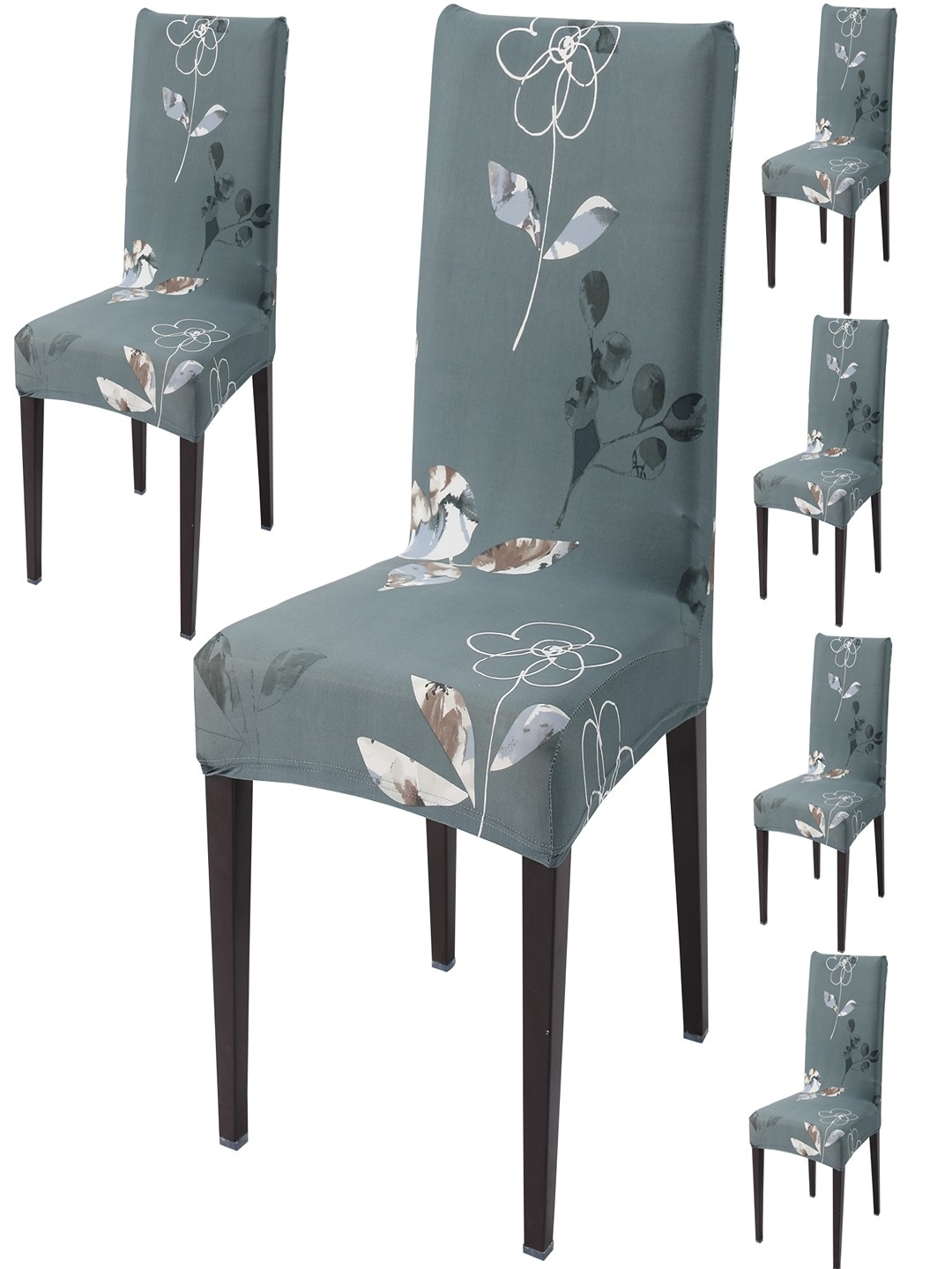 

HOKIPO Grey & White 6-Piece Floral Printed Stretchable Chair Covers