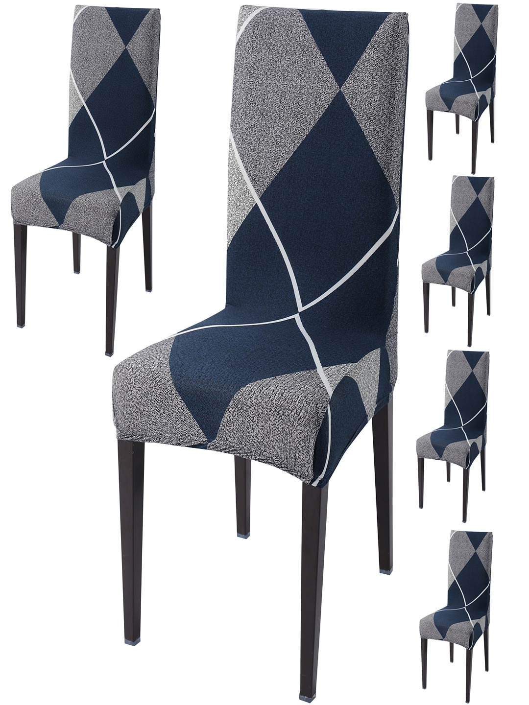 

HOKIPO Grey & Blue 6 Pieces Printed Stretchable Chair Covers