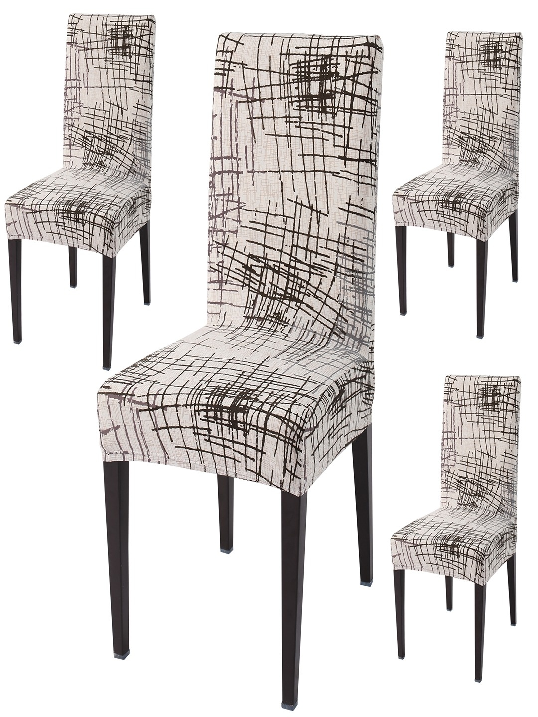 

HOKIPO Beige & Black 4 Piecesc Printed Stretchable Chair Covers