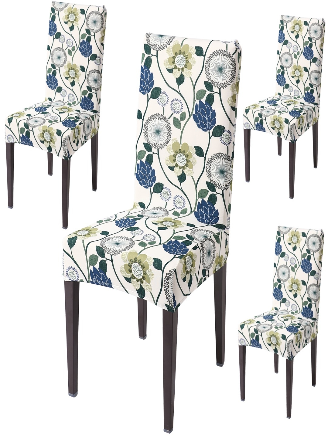 

HOKIPO Off-White & Blue 4 Pieces Floral-Printed Stretchable Chair Covers
