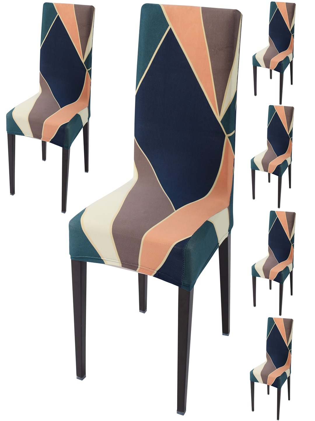 

HOKIPO Green & Orange 6 Pieces Printed Stretchable Chair Covers