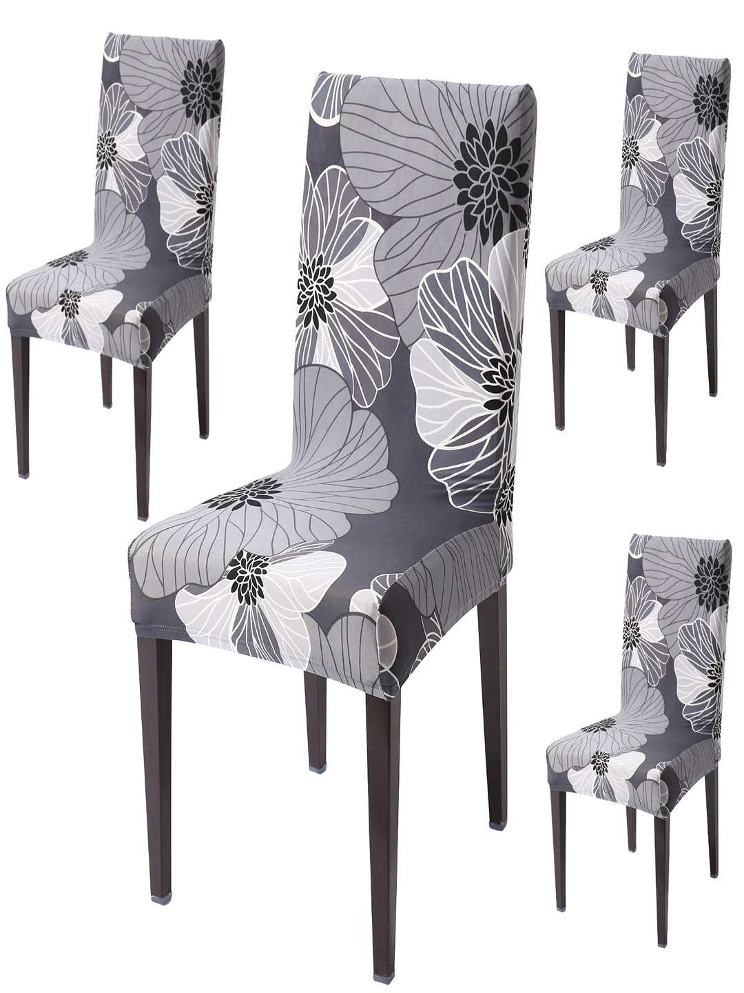 

HOKIPO Grey & Black 4 Pieces Floral-Printed Stretchable Chair Covers