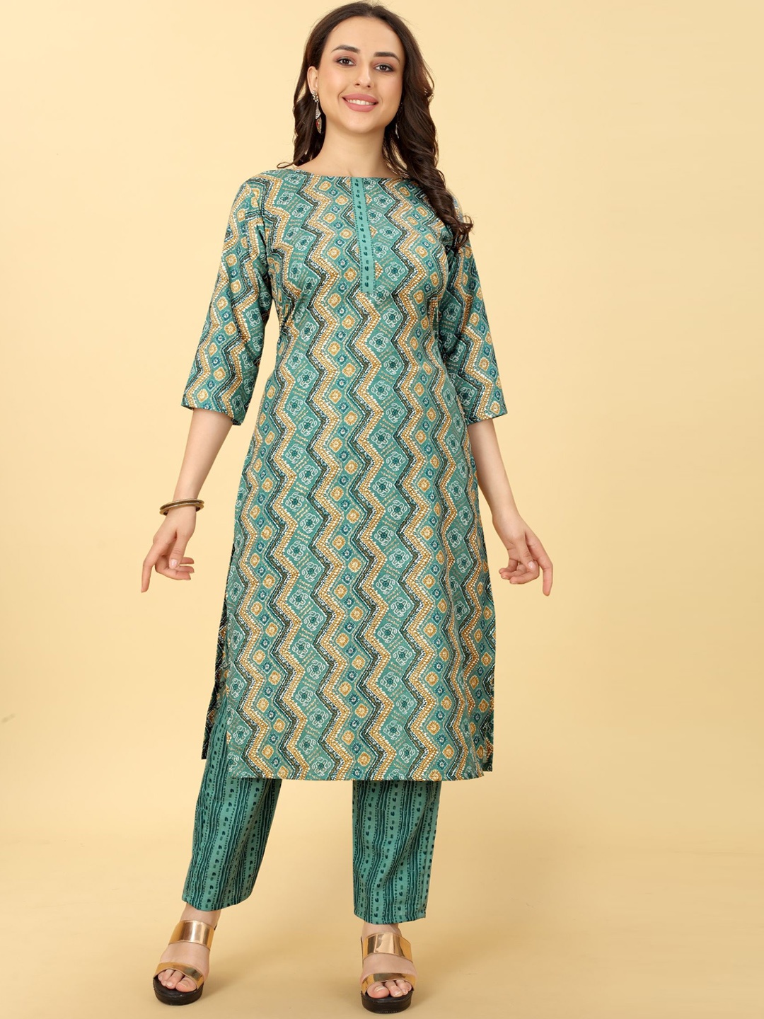 

KALINI Blue Bandhani Printed Kurta With Trousers, Turquoise blue