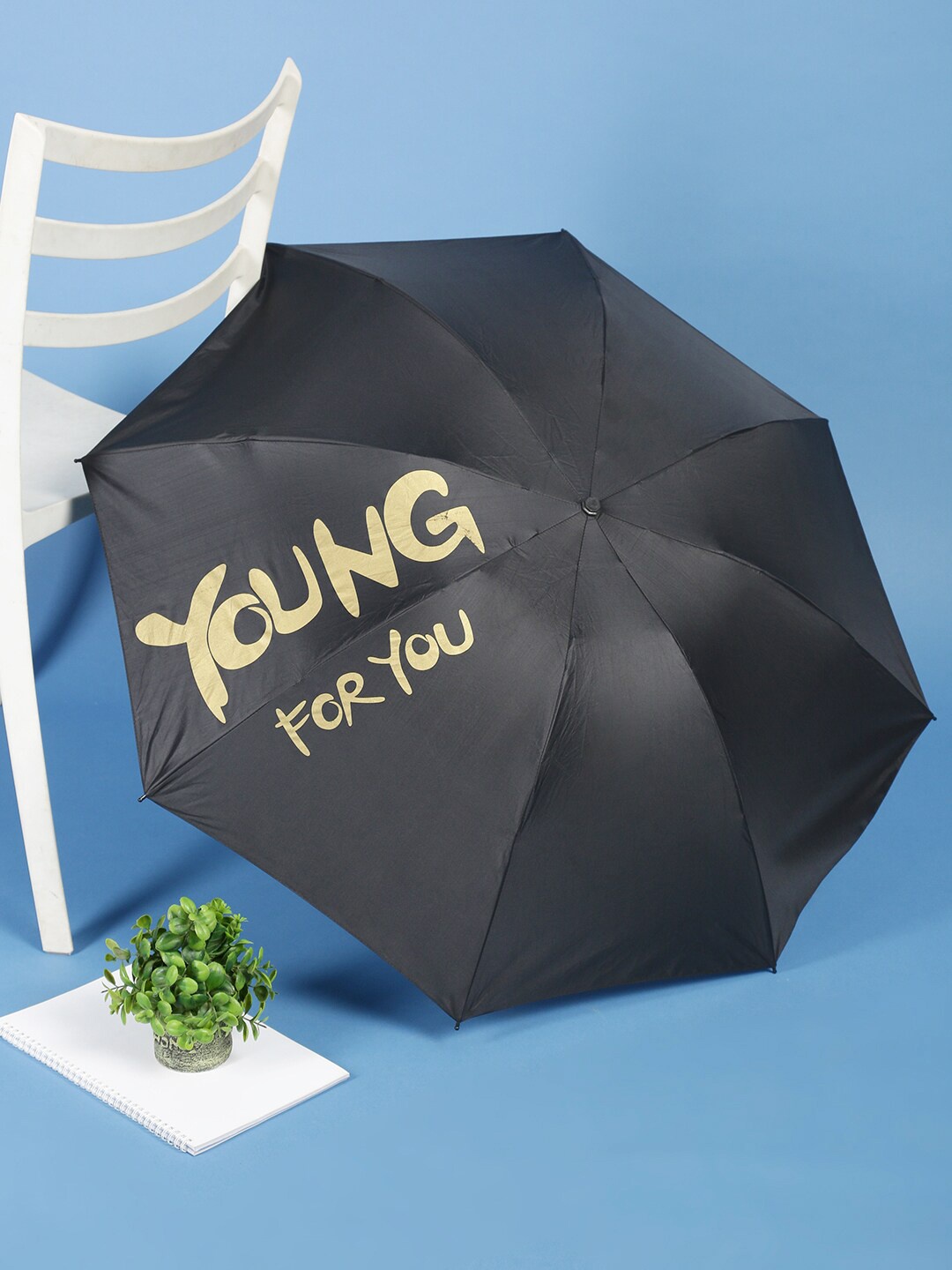 

MUMUSO Unisex Typography Printed Foldable Umbrella, Black