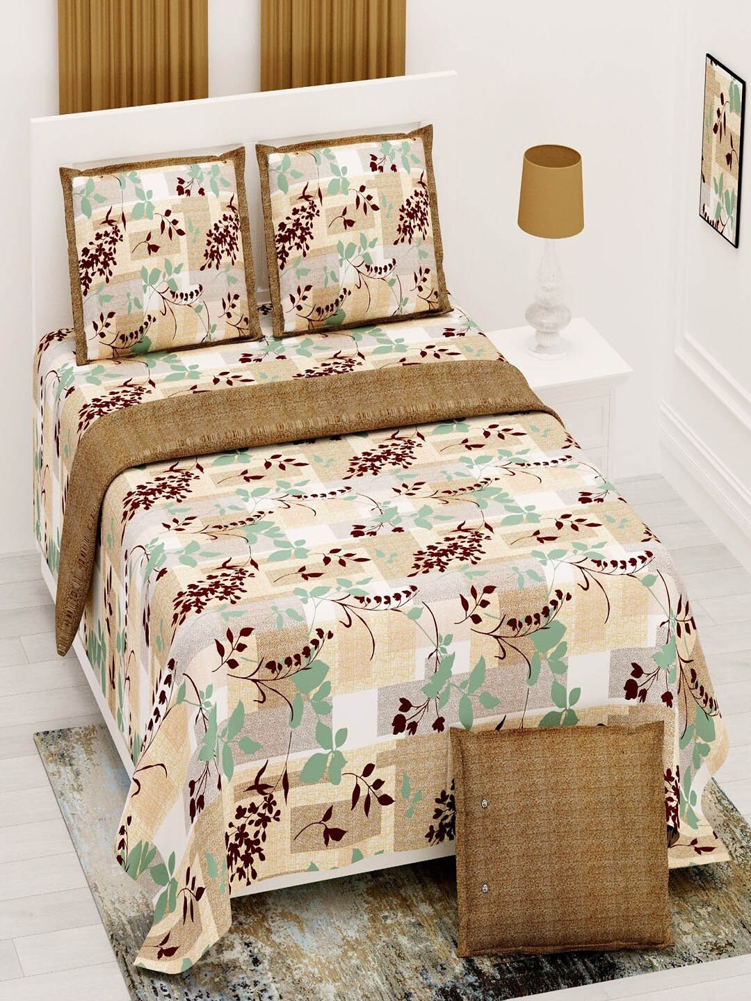 

UNIQCHOICE Brown & White Floral Pure Cotton 180 TC King Bedsheet with 2 Pillow Covers