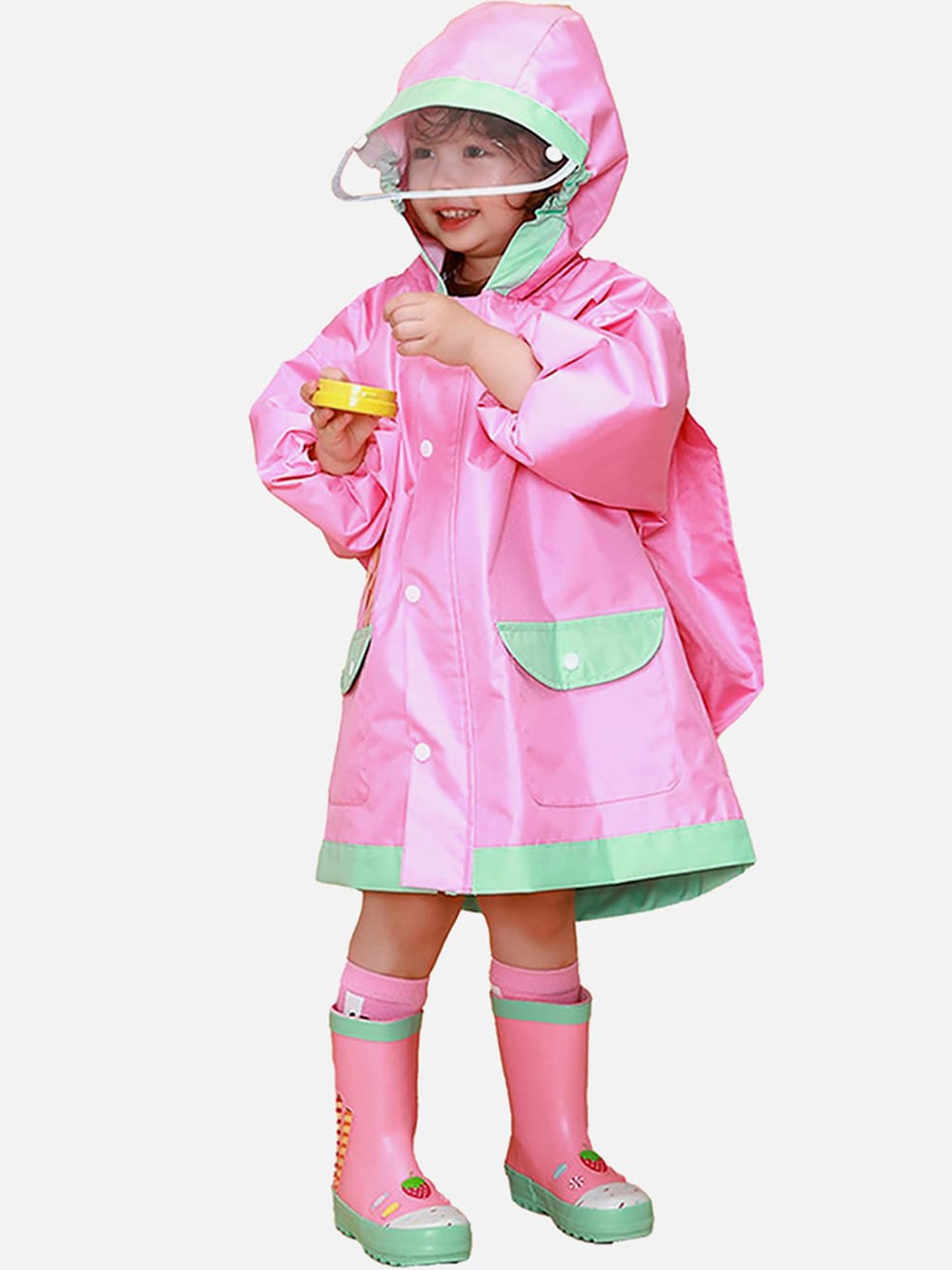 

Little Surprise Box LLP Kids Candyland Printed Rain Jacket With Backpack Carrying Space, Pink