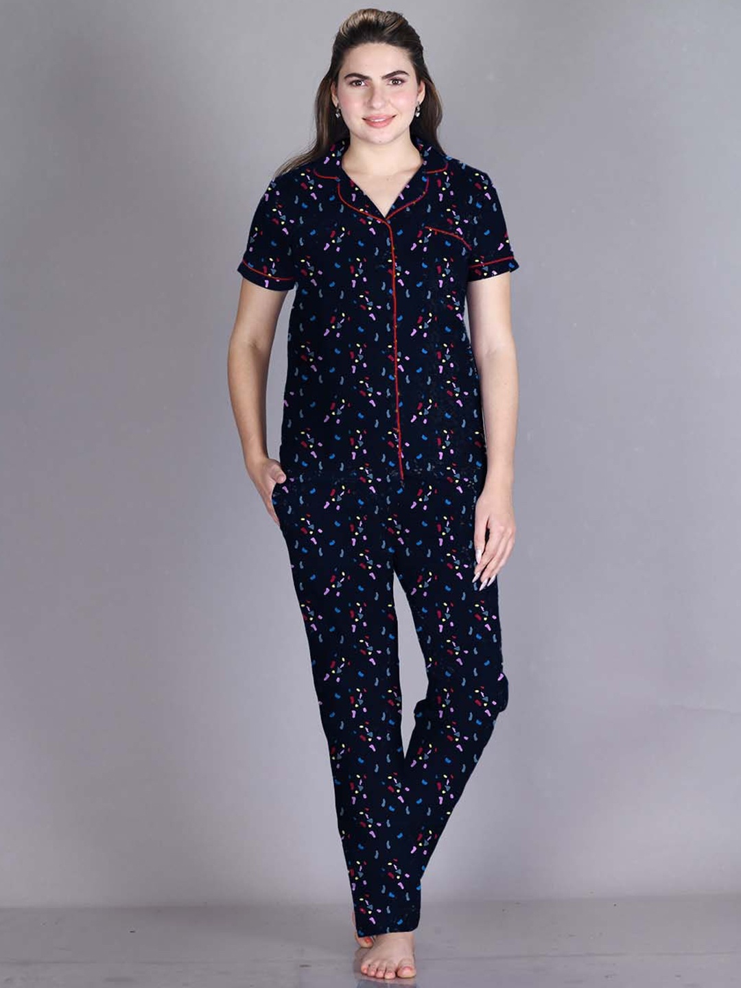 

LYRA Abstract Printed Pure Cotton Night Suit, Blue