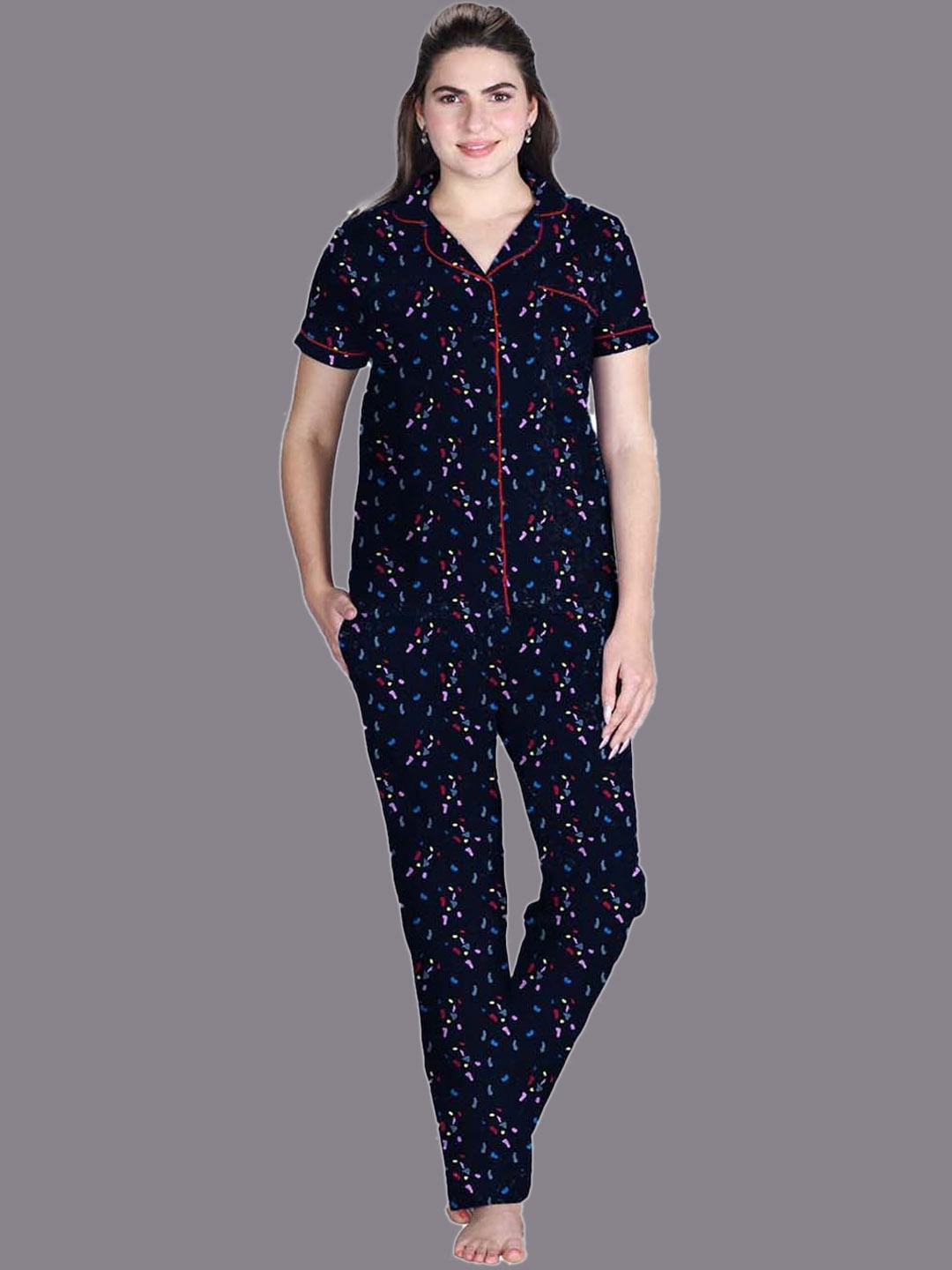 

LYRA Abstract Printed Pure Cotton Night Suit, Blue