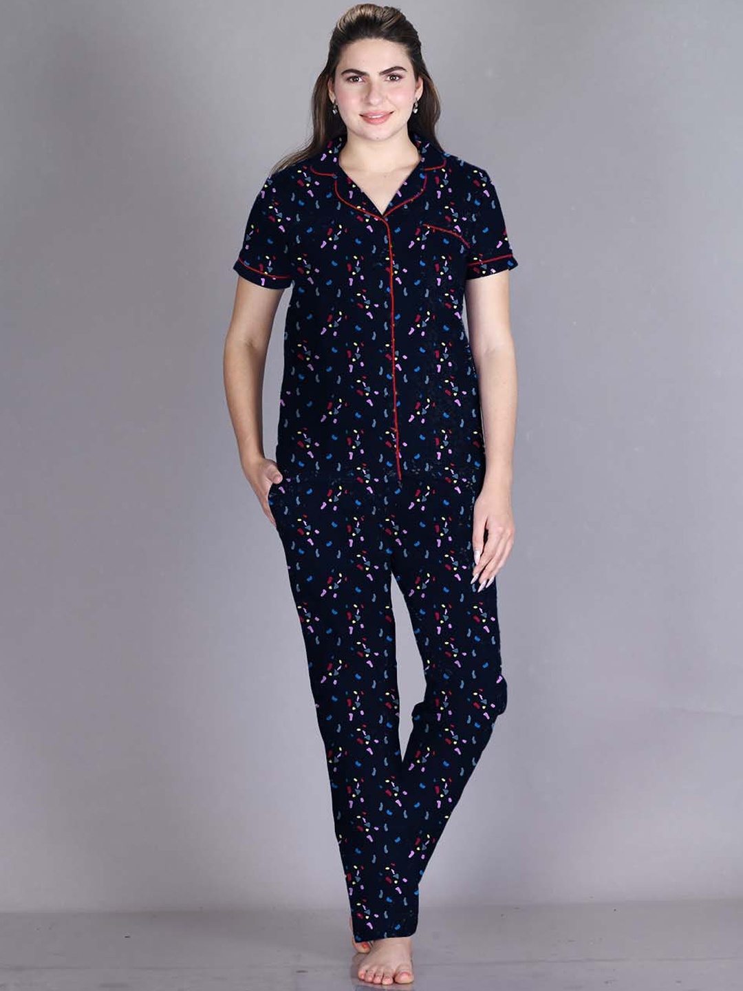 

LYRA Abstract Printed Pure Cotton Night Suit, Blue