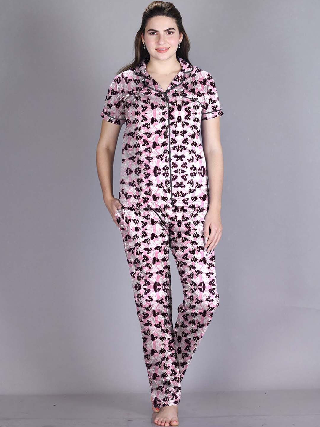 

LYRA Conversational Printed Pure Cotton Night Suit, Pink