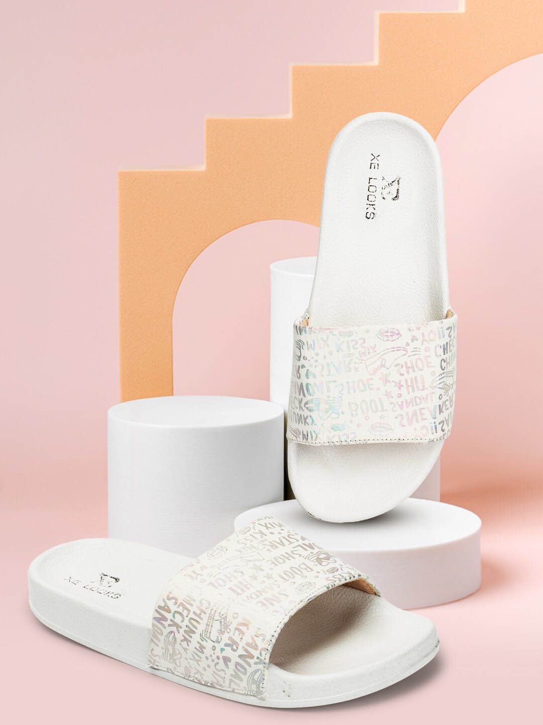 

XE Looks Women Printed Sliders, White