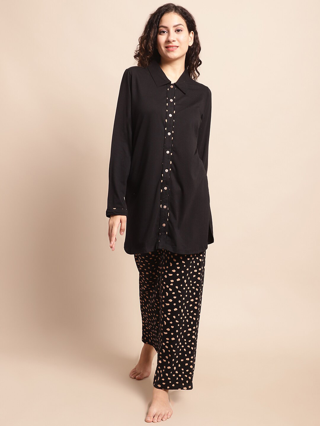 

Kanvin Black & Peach-Coloured Modal Night Suit