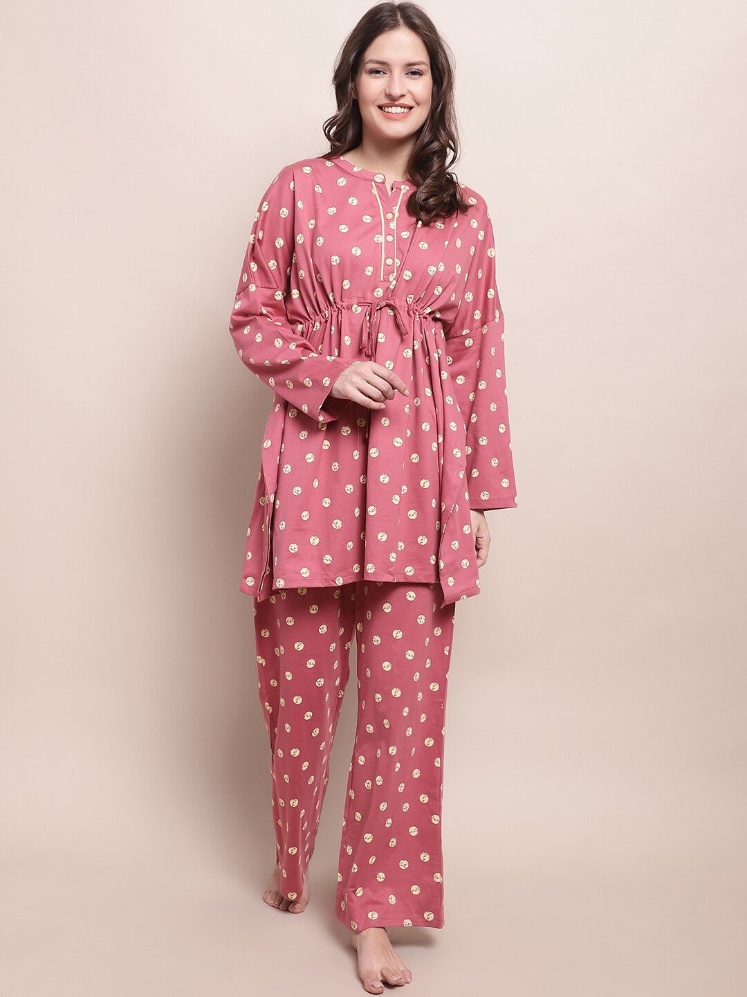 

Kanvin Geometric Printed Pure Cotton Night Suit, Pink
