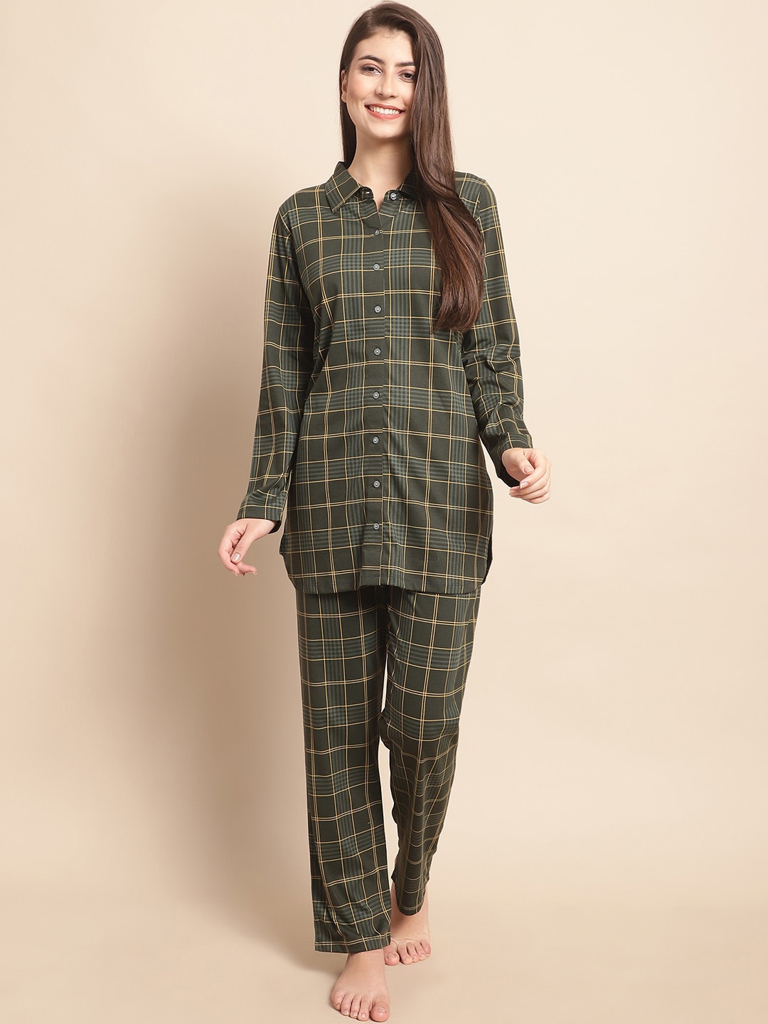 

Kanvin Checked Night Suit, Green