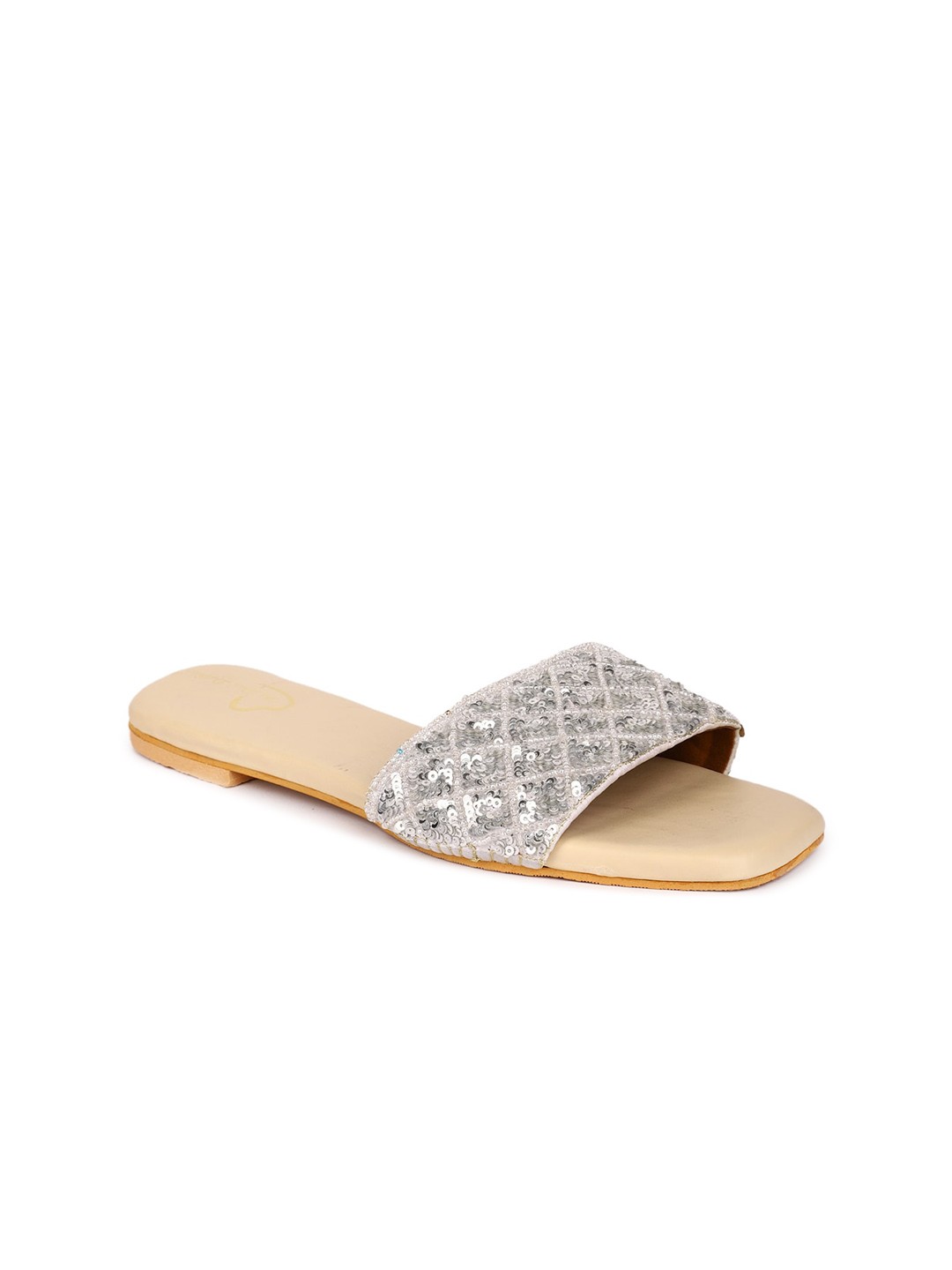 

The Desi Dulhan Embellished Open Toe Flats, Grey