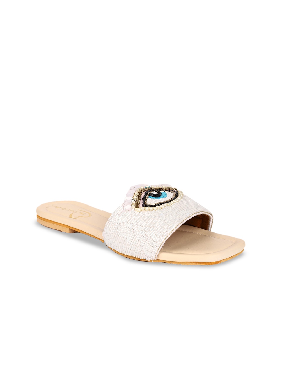 

The Desi Dulhan Embellished Open Toe Flats, White