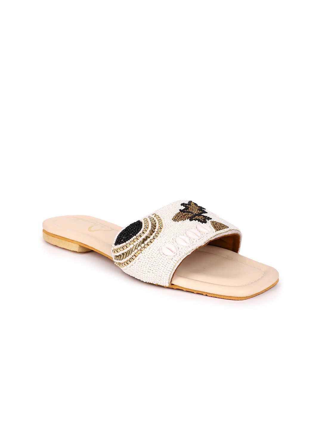

The Desi Dulhan Embellished Open Toe Flats, White