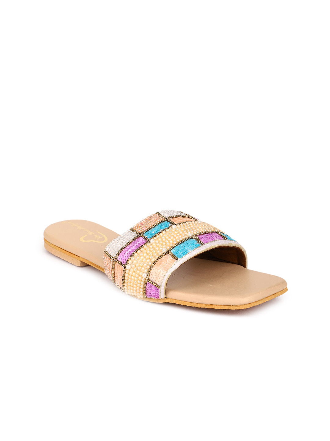 

The Desi Dulhan Embellished Open Toe Flats, Peach