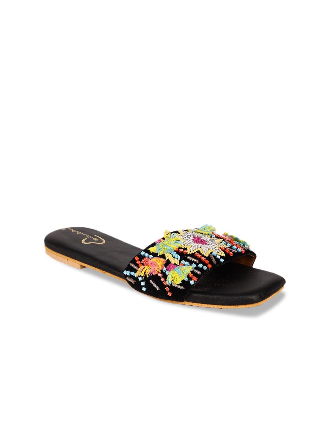 

The Desi Dulhan Embellished Open Toe Flats, Black