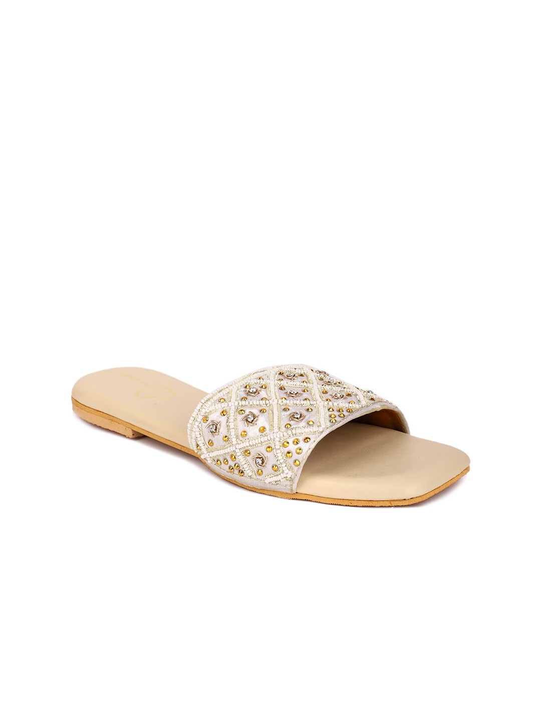 

The Desi Dulhan Embellished Open Toe Flats, Cream