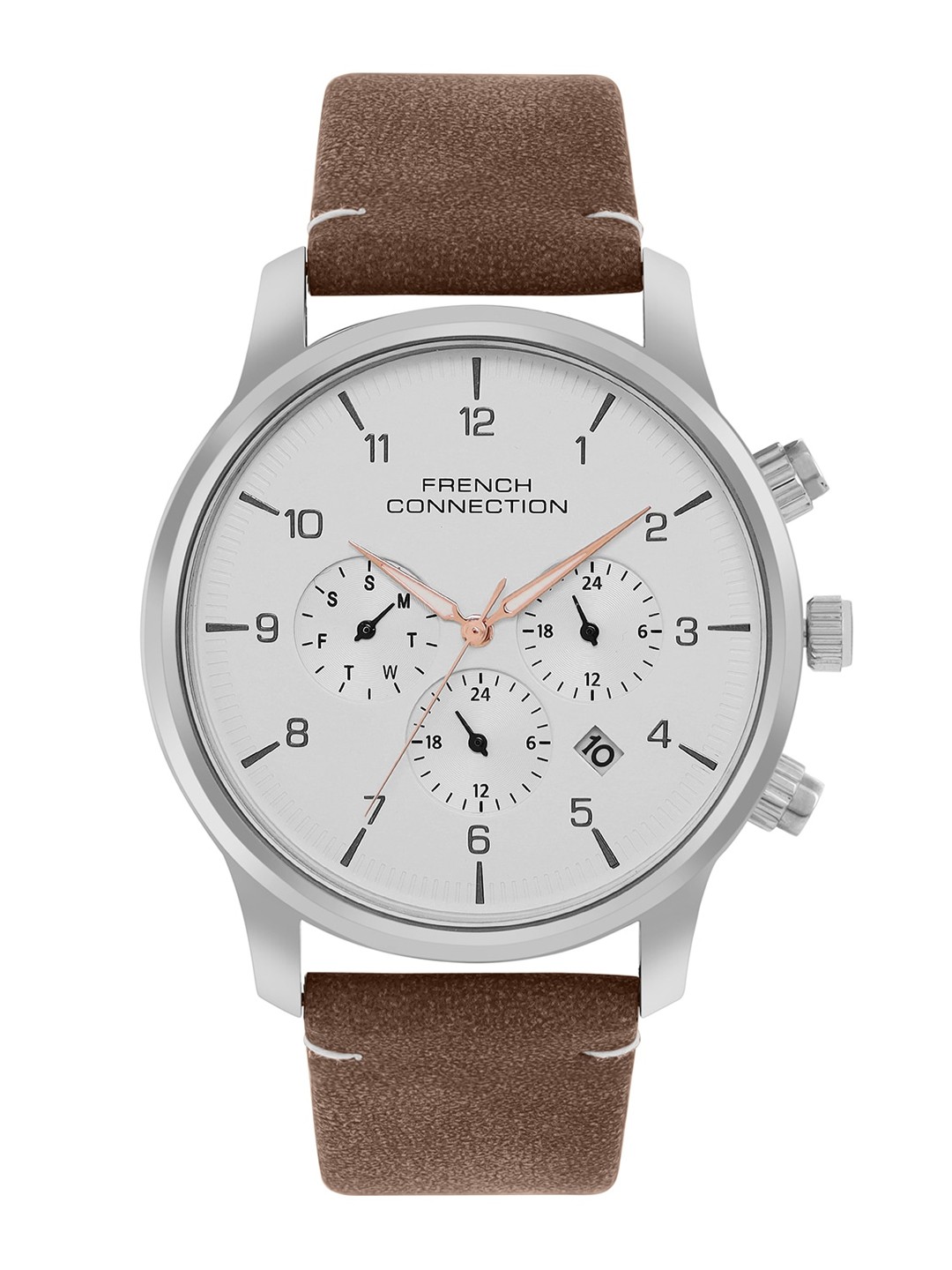 

French Connection Men Leather Straps Analogue Watch FCN00055A, Silver
