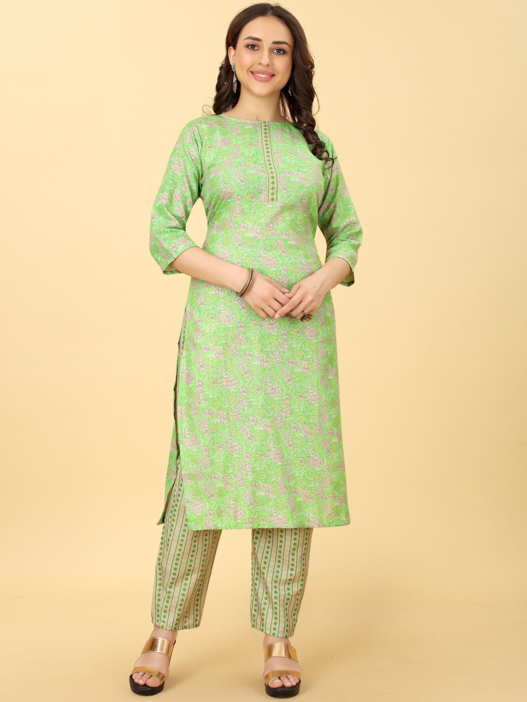 

KALINI Floral Printed Kurta with Trousers, Sea green