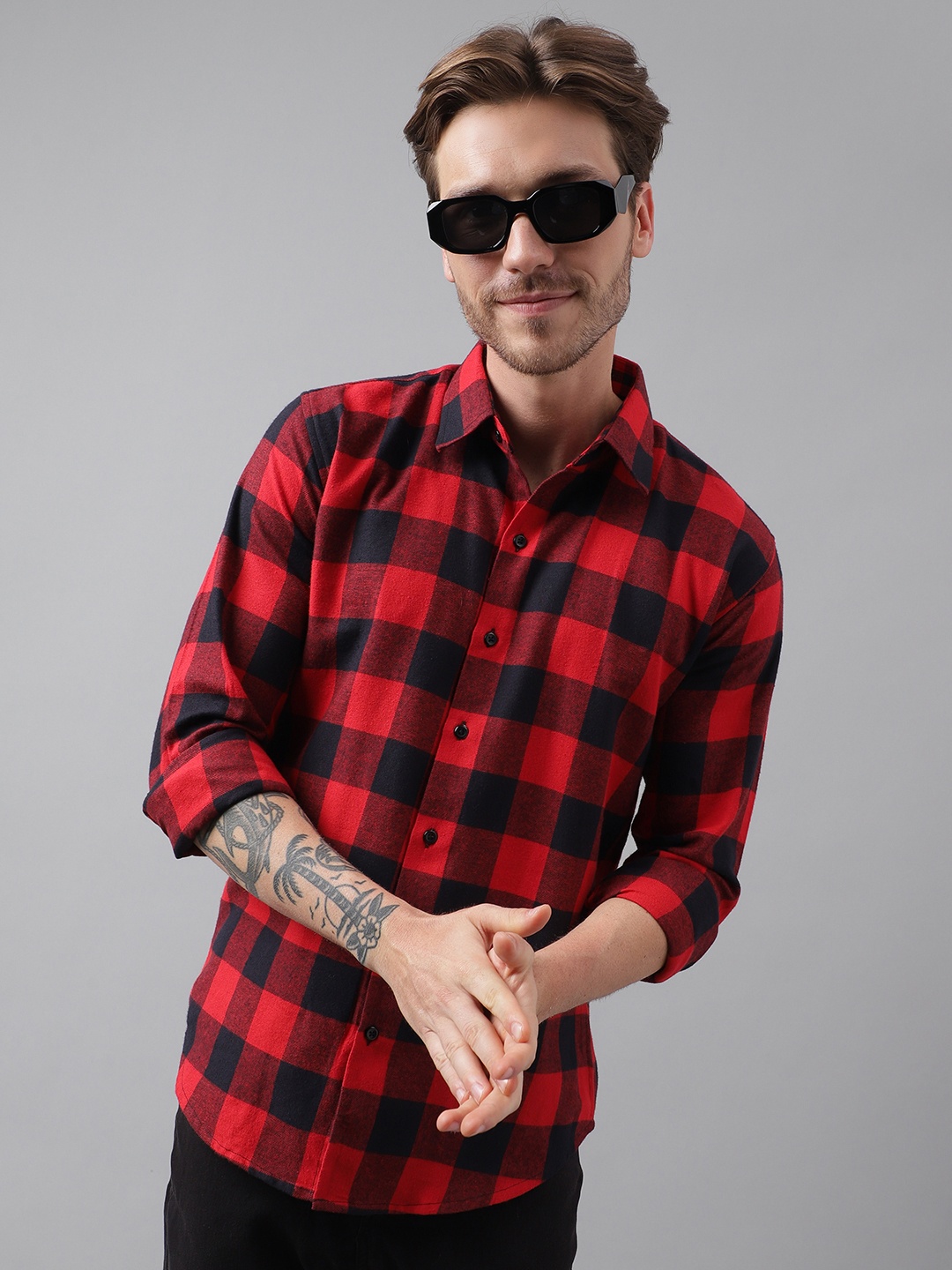 

Hancock Men Red & Black Slim Fit Checked Casual Shirt