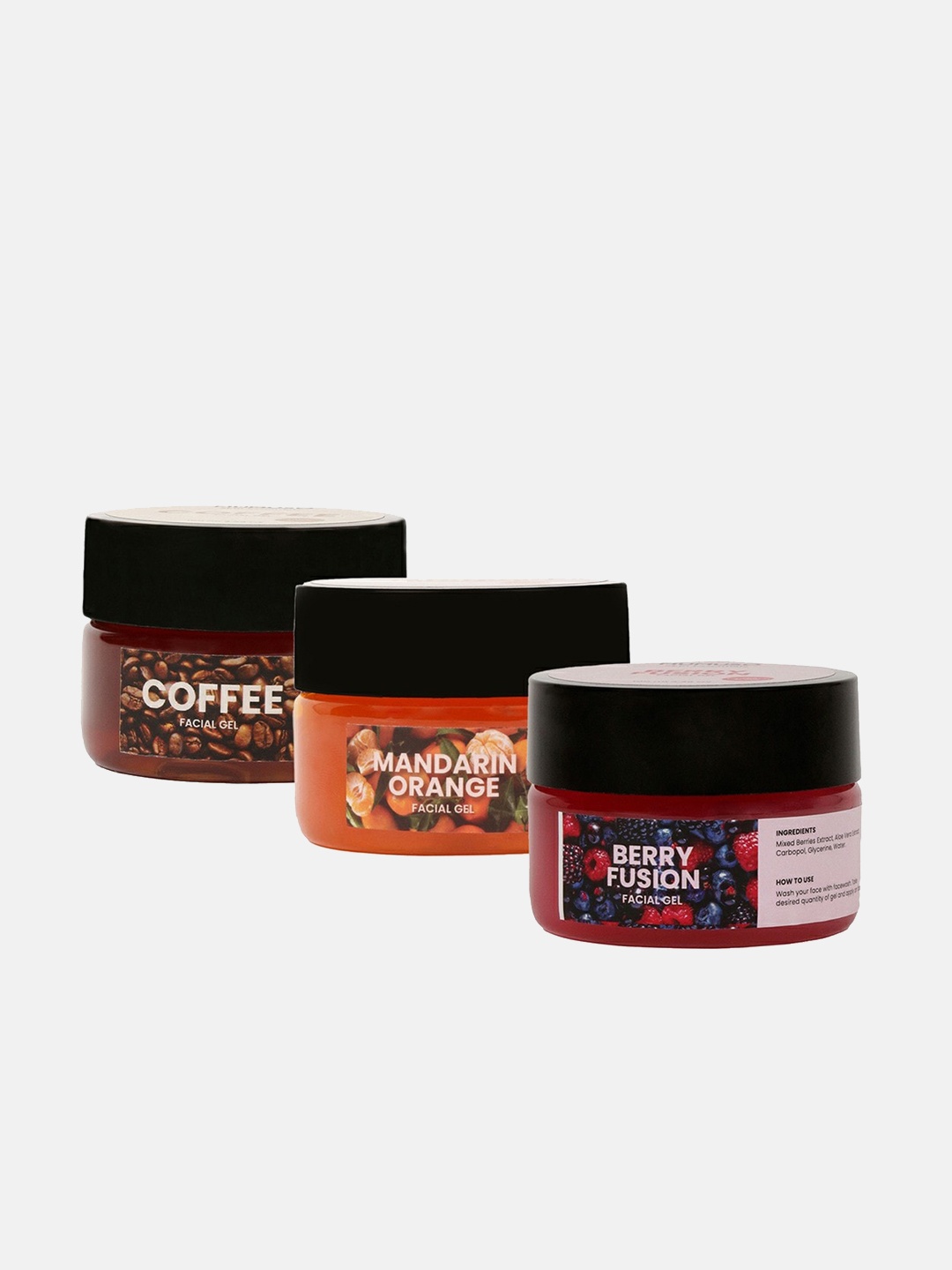 

MUMUSO Set of 3 Facial Gel 100 ml each - Coffee + Mandrian Orange + Berry Fusion