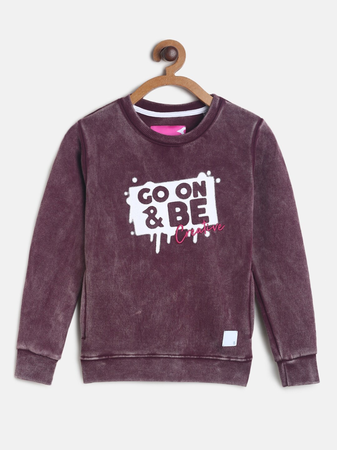 

TALES & STORIES Boys Typography Printed Long Sleeves Pullover, Maroon