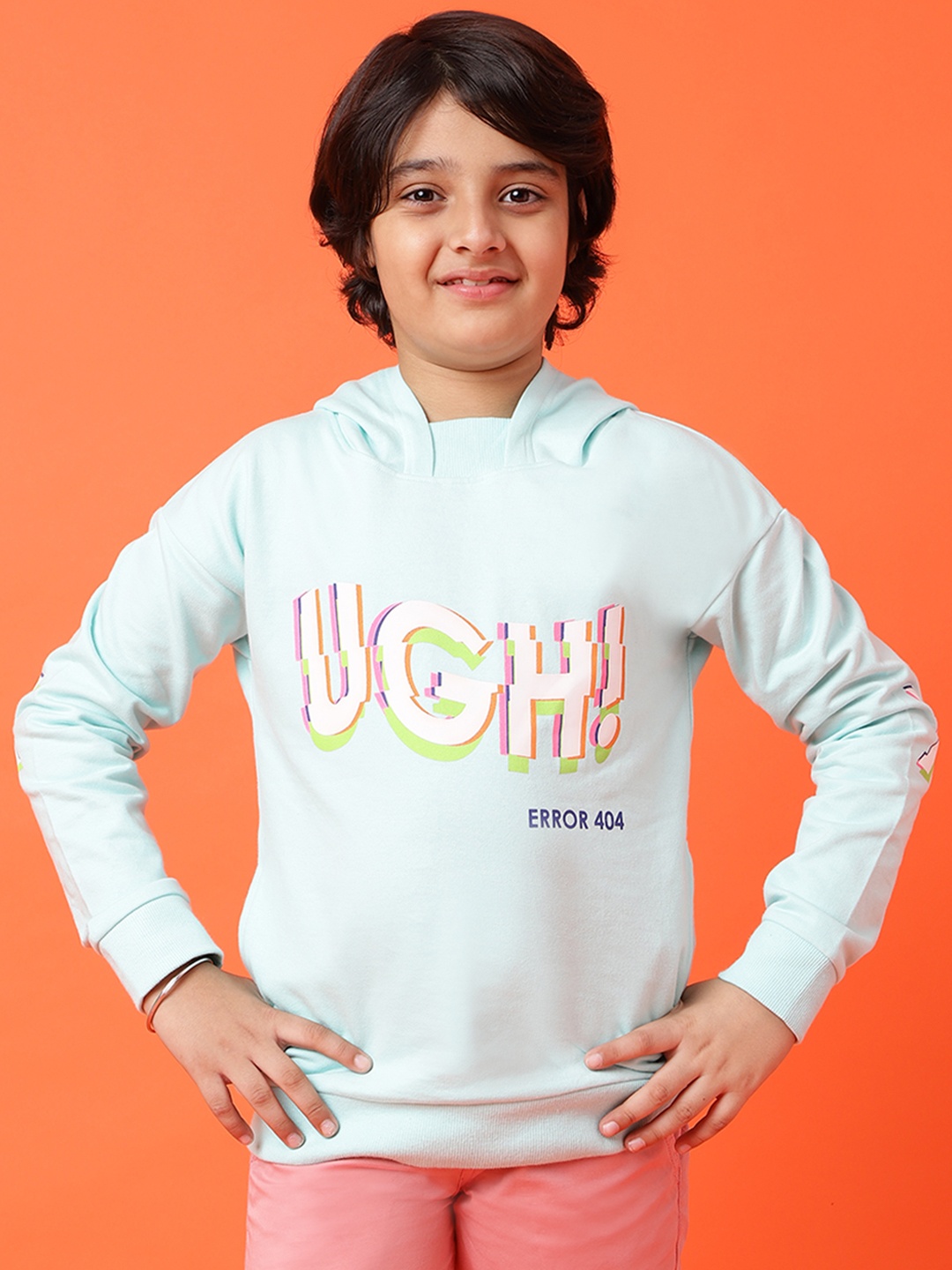 

TALES & STORIES Boys Typography Printed Hooded Pullover, Blue