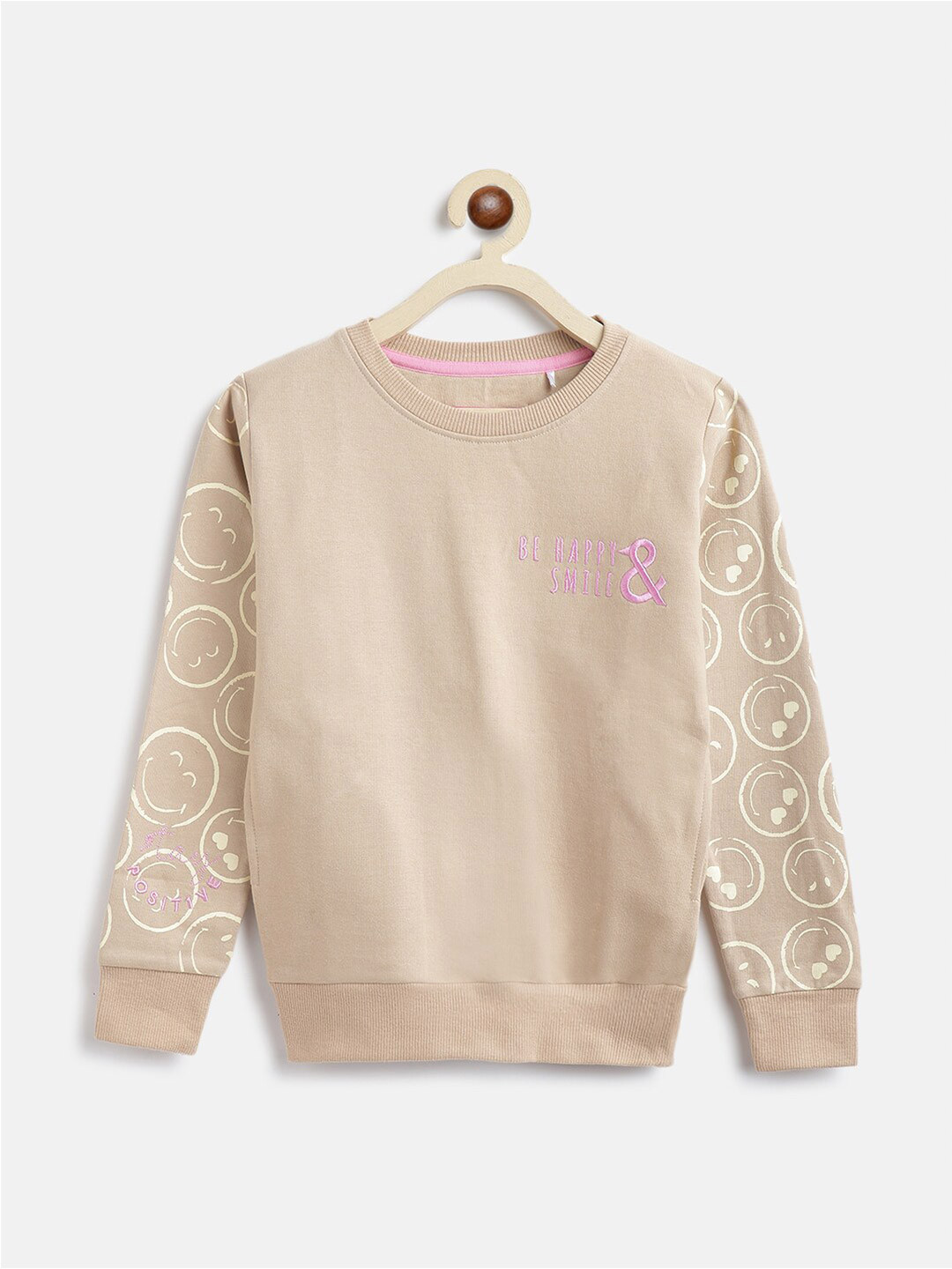 

TALES & STORIES Girls Long Sleeves Graphic Printed Pullover, Beige