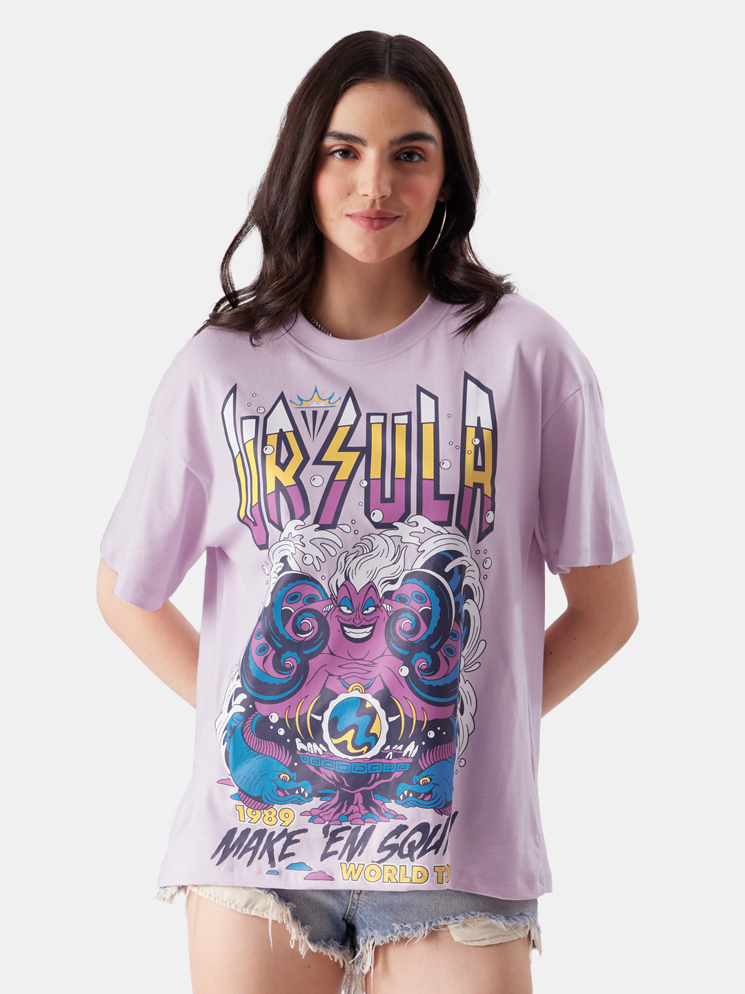 

The Souled Store Lavender Oversized Graphic Printed Cotton T-shirt