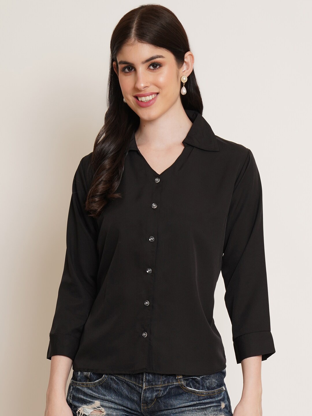 

Kushi Flyer Regular Fit Spread Collar Casual Shirt, Black