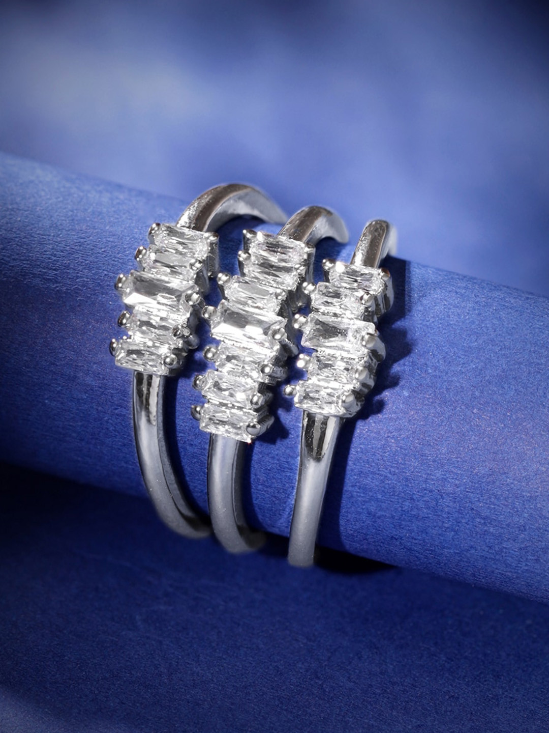 

Rubans Voguish Rhodium Plated Crystal & Zirconia Studded Adjustable Finger Ring, Silver
